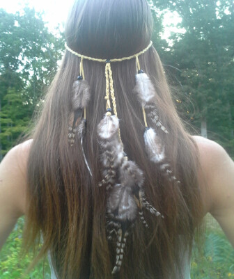 F-0408 New Fashion Handmade Ethnic Tribal Gypsy Rope Wood Beads Feather Hairband Hair Clip Women Jewelry