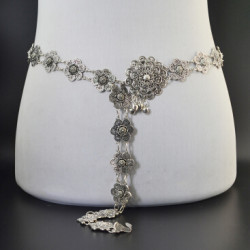 N-6834 Tribal Jewelry Gypsy Boho Silver Plated Alloy Carved Flower Belly Chains Women Dance Waist Chain Summer Beach Jewelry