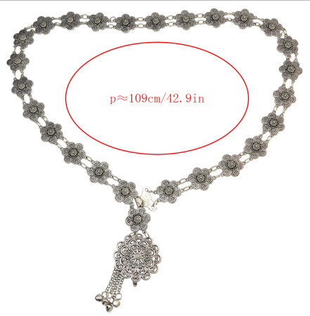 N-6834 Tribal Jewelry Gypsy Boho Silver Plated Alloy Carved Flower Belly Chains Women Dance Waist Chain Summer Beach Jewelry