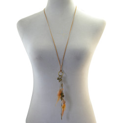 N-6832 Bohemian Vintage Skull Feather Leaf Pendant Charm Leather Necklace for Women Jewelry