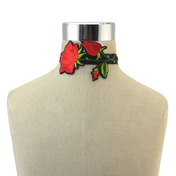 N-6837 New Arrival Boho Red Flower Thread Black Velvet Choker Necklaces For Women Jewelry
