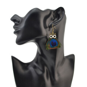 E-4115 New Fashion Owl Feather Drop Earrings Bronze Plated Tassel Party Earring Women Jeelry Gift