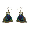 E-4115 New Fashion Owl Feather Drop Earrings Bronze Plated Tassel Party Earring Women Jeelry Gift