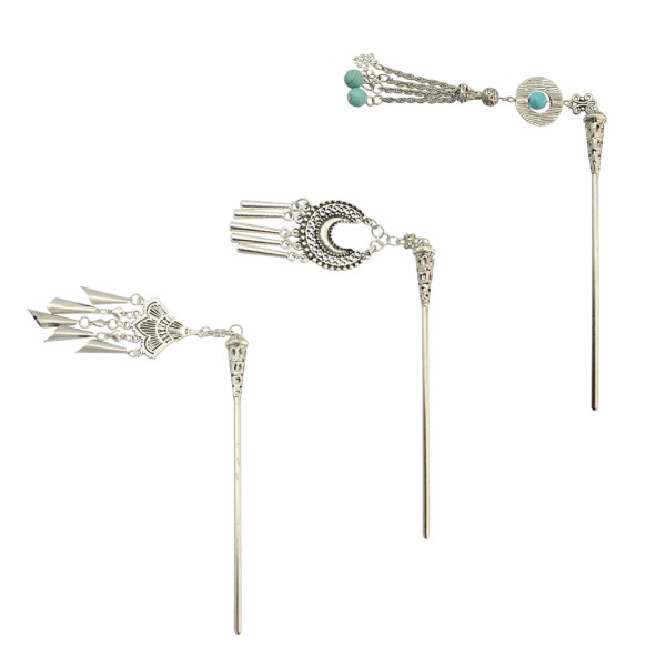F-0415 3Style Fashion Vintage Silver Plated Tassel Hair Stick Accessories Hairpin for Women Jewelry