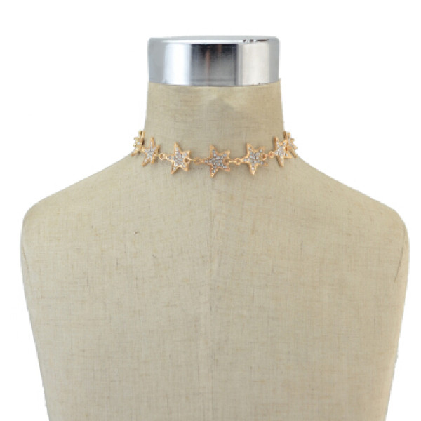 N-6845 1 color Fashion Gold Plated Choker Necklace Inlay Metal Simple Star Adjustable Necklaces for Women Jewelry