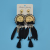 E-4122 3 color Bohemian Feather Crystal Beads Big Hooks Drop Earring With Tassel Punk Style