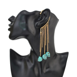 E-1185 New Punk Fashion Gold Plated Metal Tassel Blue Skull Pendant Ear Cuff