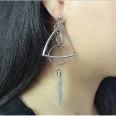 E-4125 New Fashion Silver Alloy Tassel Drop Pendant Round Triangle Ear For Women Jewelry Earring