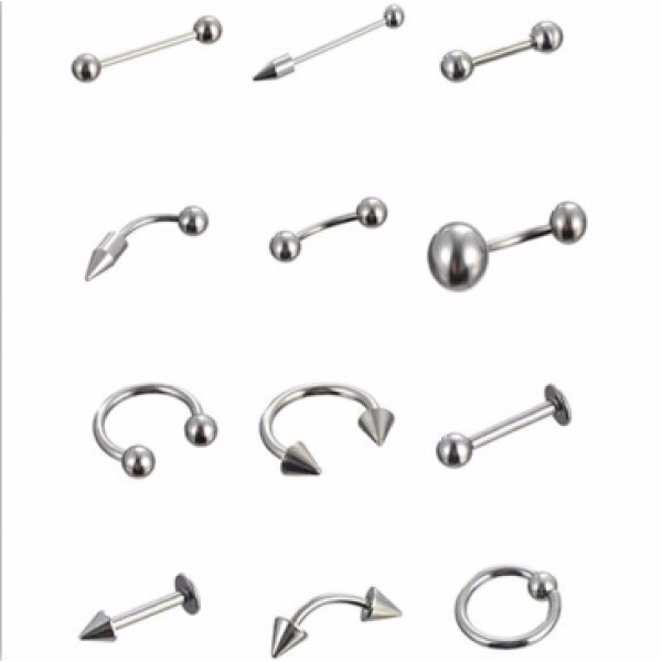 I-0043 12pcs Belly Tongue Barbell Rings Nose Ring Eyebrow Rings Labret Lip Ring Set Stainless Steel Body Piercing Jewelry