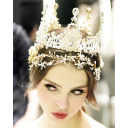 F-0419 Vintage Luxurious Handmade Shiny Hair Clip Crystal King Queen Crown Accessories
