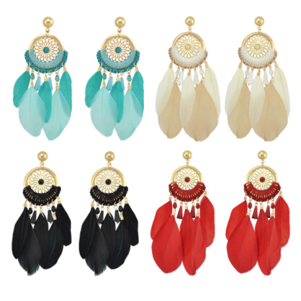 E-4142 New Arrival Bohemian Feather Drop Earrings For Women Long Tassel Earring Fashion Jewelry