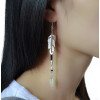E-4141 New Fashion Silver Color Leather Feather Dangle Drop Earrings Party Jewelry