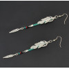 E-4141 New Fashion Silver Color Leather Feather Dangle Drop Earrings Party Jewelry