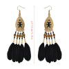 E-4144 4 Colors Feather Drop Earrings for Women Bohemian Gold Color Alloy Long Earring Ethnic Jewelry