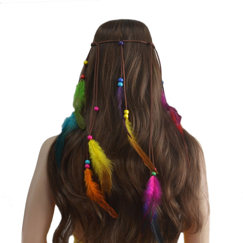 F-0421 Fashion Handmade Ethnic Gypsy Rope  Feather Hairbands Women Boho  Hairband Hair Accessory
