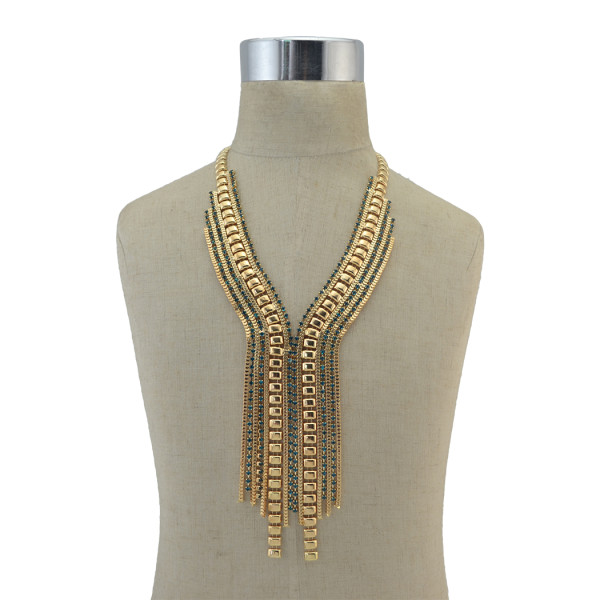 N-6862 Fashion Silver Gold Plated Crystal Tassel Pendant Chain Drop Long  Necklaces for Women Jewelry