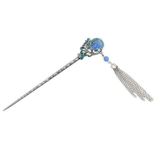 F-0425 5color Vintage Silver Plated Alloy Hairpin Fashion Ethnic Tribal Rhinestone Peacock Headwear for Women Hair Jewelry