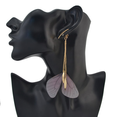 E-4156 2 Style New Fashion Gold Alloy Butterfly pearl Feather tassels Chain Charm Drop Earring For Women  Jewelry