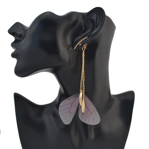 E-4156 2 Style New Fashion Gold Alloy Butterfly pearl Feather tassels Chain Charm Drop Earring For Women  Jewelry