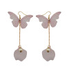 E-4156 2 Style New Fashion Gold Alloy Butterfly pearl Feather tassels Chain Charm Drop Earring For Women  Jewelry