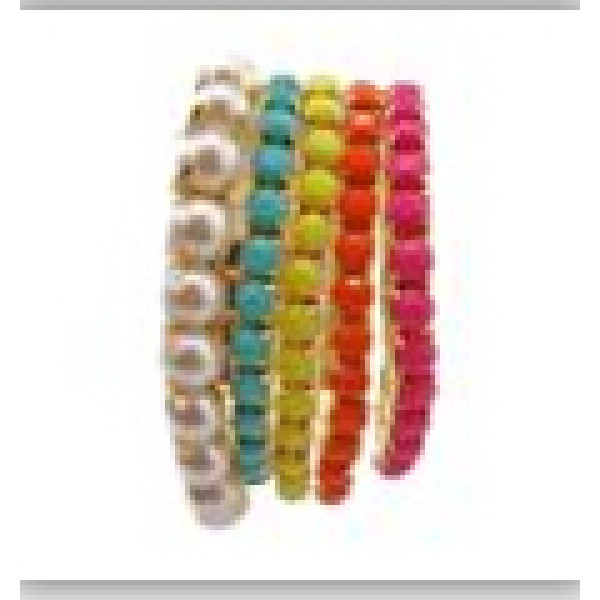 New Wholesale 5 Pcs/Set Multi Strand Resin Stone Colorful Gem Pearl Stretch Gold Bracelet B-0204