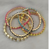 New Wholesale 5 Pcs/Set Multi Strand Resin Stone Colorful Gem Pearl Stretch Gold Bracelet B-0204
