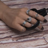 R-1453 7 Pcs/set Vintage Gypsy  Silver Plated Crystal Moon Charm Ring Set for Women Jewelry