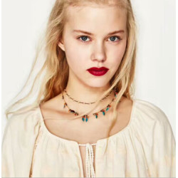 N-6873 2 Styles 3Pcs/Set Black Leather Choker Necklaces with Feather Women Boho Beads Statement Necklace Fashion Jewelry