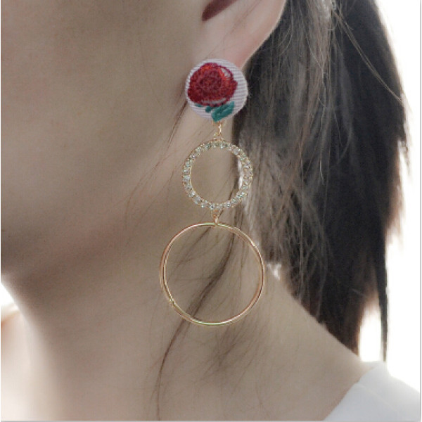 E-4165 2 Colors New Fashion Silver Gold Metal Color Rhinestone Circle Drop Dangle Earrings for Women Girl Party jewelry