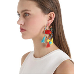 E-4169 Bohemian Round Tassel Beads Pendant Hook Earring for Women Jewelry