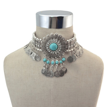 N-6880 4Colors New Fashion Red Green Black Clear Stone Silver Plated Choker Necklace with Coin Tassel Fashion Jewelry