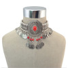 N-6880 4Colors New Fashion Red Green Black Clear Stone Silver Plated Choker Necklace with Coin Tassel Fashion Jewelry