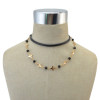 N-6877 Bohe Style Gold Alloy Leather Chain Black Diamante Beads Choker Necklace for Women Charm Jewelry