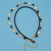 N-6877 Bohe Style Gold Alloy Leather Chain Black Diamante Beads Choker Necklace for Women Charm Jewelry