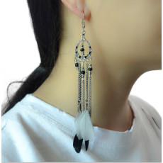 E-4174 3Colors Ethnic Jewelry Bohemian Long Feather Drop Earrings Women Beads Statement Earring Party Jewelry