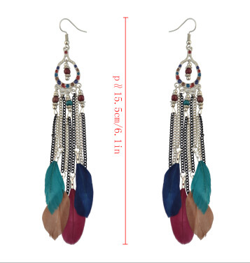 E-4174 3Colors Ethnic Jewelry Bohemian Long Feather Drop Earrings Women Beads Statement Earring Party Jewelry