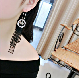 E-4172 2 Color Bohe Style Round Diamante Lace Dangle Drop Pendant Earring For Women Charm Jewelry