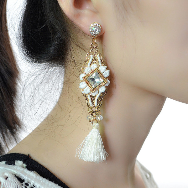 E-4170 Fashion Boho Gold Plated Long Tassel Crystal Drop Earrings For Women Jewelry