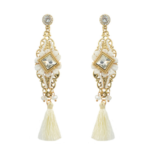 E-4170 Fashion Boho Gold Plated Long Tassel Crystal Drop Earrings For Women Jewelry
