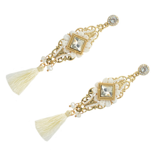 E-4170 Fashion Boho Gold Plated Long Tassel Crystal Drop Earrings For Women Jewelry
