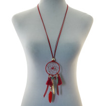 N-6886 Bohemian Retro Bronze Leather Drop Dangle Leaf Bead Charm Necklace for Women Jewelry