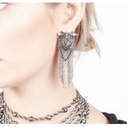 E-4180 2 Colors Bohemian Gold Silver Tassel Earring Chain Dangle Long Earrings for Women Jewelry