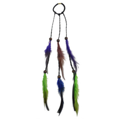 F-0440 Handmade Leather Rope Colorful Feather Headbands Wood Beads Boho Hair Accessories Fashion Jewelry
