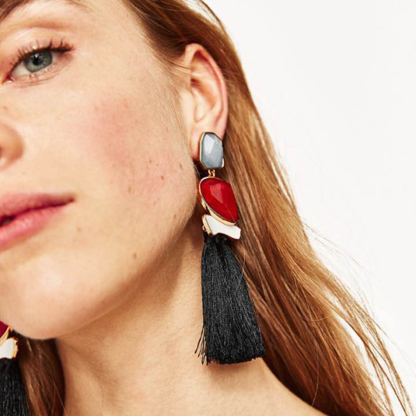 E-4186 3 Colors Fashion Luxury Crystal Rhinestone Charm Drop Stud Tassel Earring for Women Jewelry