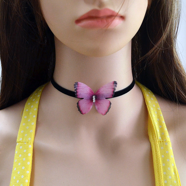N-6896 4 Colors European Style Bohemian Leather Choker Collar Chain Rhinestone with Butterfly Necklace for Women Jewelry