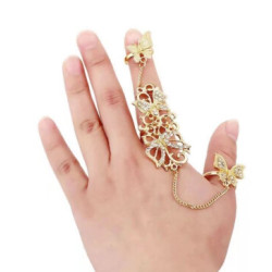 R-1459 Butterfly Chain Rings for Women Bohemian Gold Silver Metal Midi Knuckle Finger Ring Party Jewelry