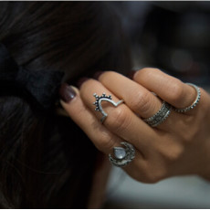 R-1460 4 pcs/set Bohemian Style Diamante Flower Moon knuckle Rings For Women Charm Jewelry