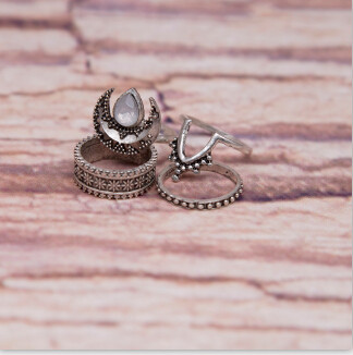 R-1460 4 pcs/set Bohemian Style Diamante Flower Moon knuckle Rings For Women Charm Jewelry