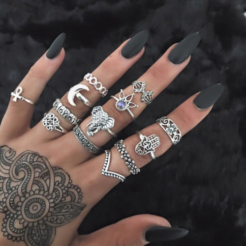 R-1464 13pcs/set Fashion Vintage Silver Gold plated Knuckle Nail Midi Ring for Women Jewelry