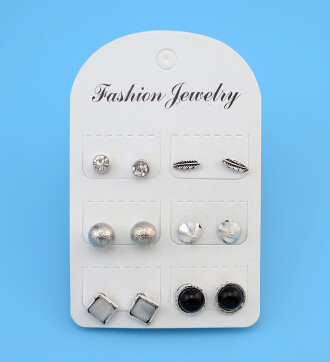 E-4190 6 Pairs /Set Bohemian Silver Gold Metal Color Rhinestone Stud Earrings for Women Party Jewelry Wholesale